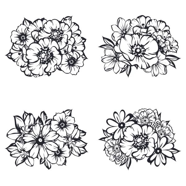 Conjunto de hermosas flores ornamentadas — Vector de stock