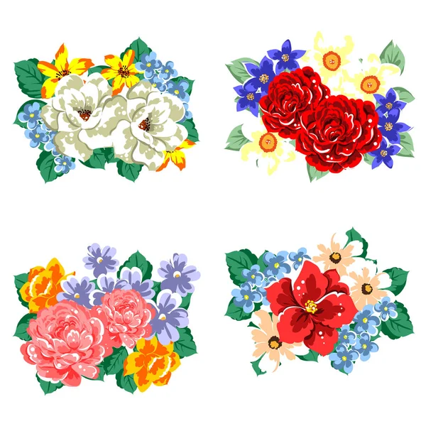 Conjunto de hermosas flores de colores — Vector de stock