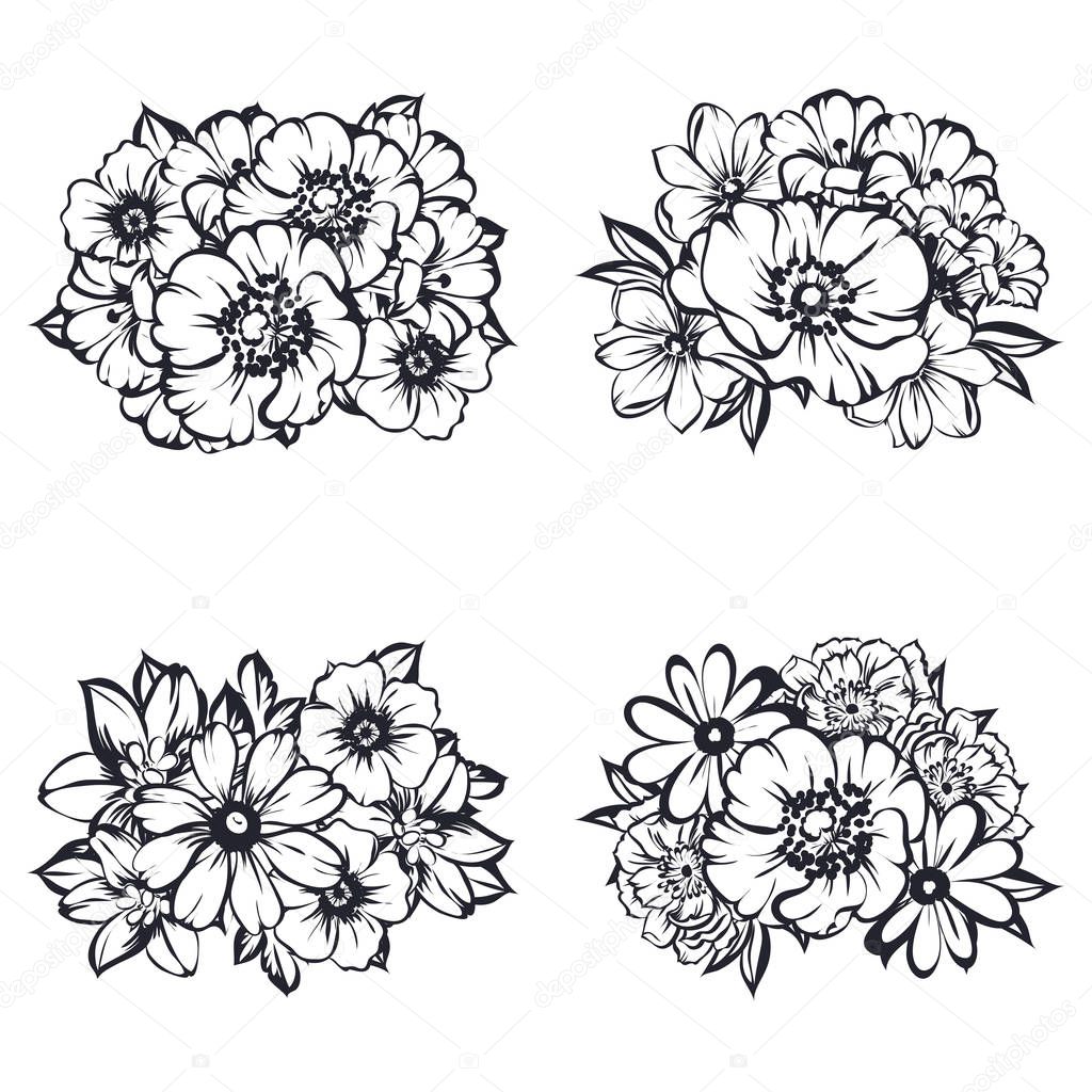 Set of beautiful ornate flowers