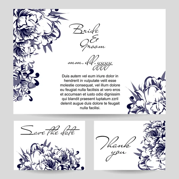 Vintage bloemen bruiloft uitnodigingskaart — Stockvector