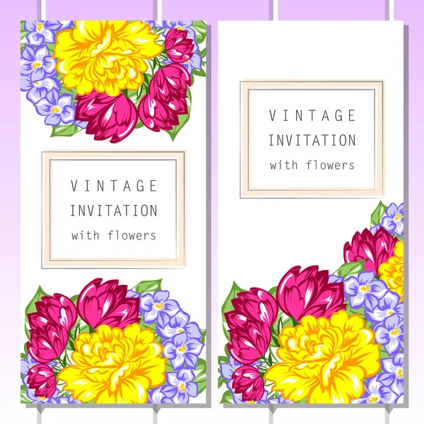 Conjunto de tarjetas de invitación floral — Vector de stock