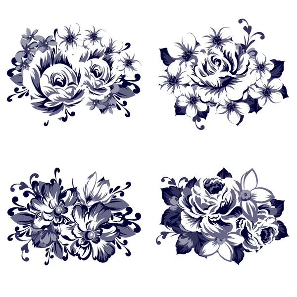 Set of beautiful ornate flowers — Stock Vector