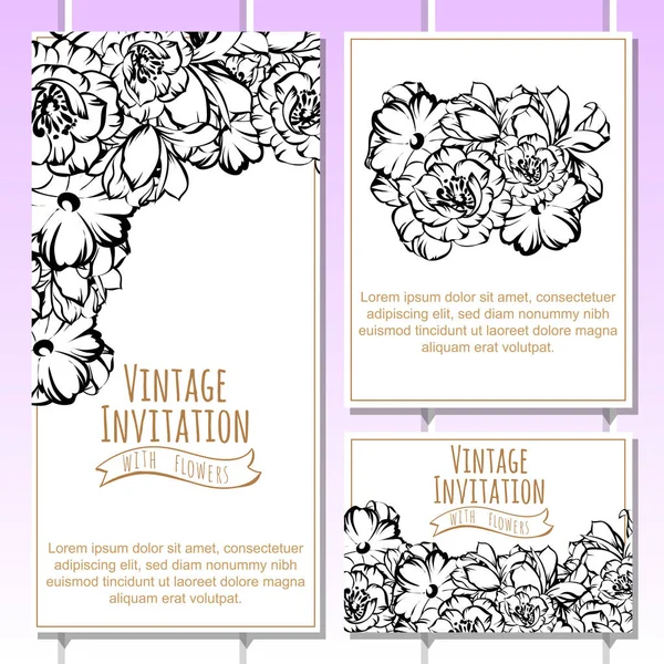 Set of floral invitation cards — Stock Vector