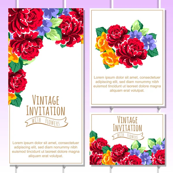 Conjunto de tarjetas de invitación floral — Vector de stock