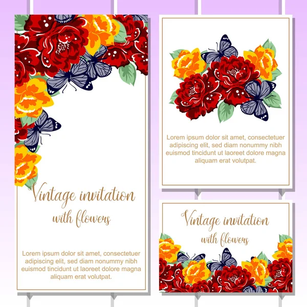 Set of floral invitation cards — Stock Vector