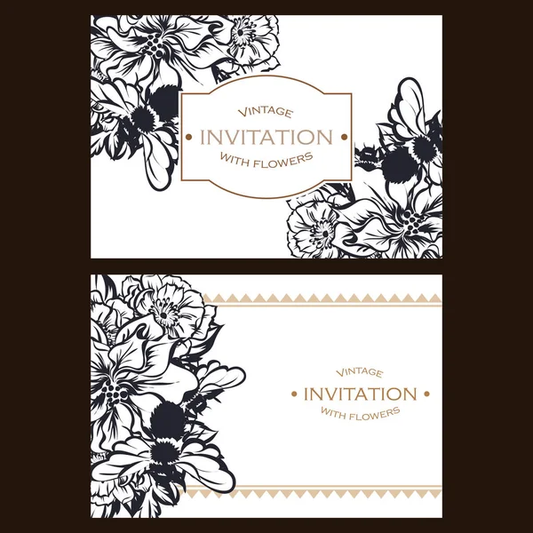 Jeu de cartes d'invitation florale — Image vectorielle