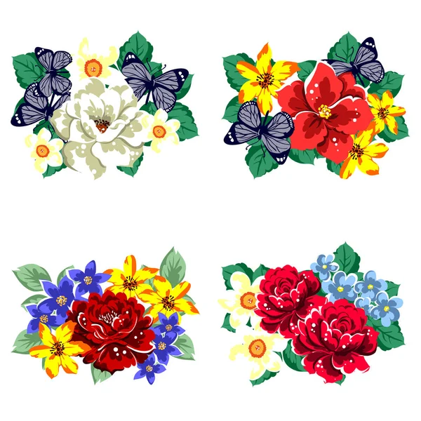 Set of beautiful colorful flowers — Stock Vector