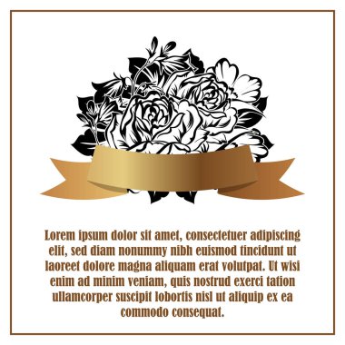 Vintage tarzı süslü çiçek düğün kartı. Kontur çiçek öğeleri