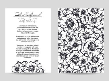 Vintage tarzı süslü çiçek düğün kartı. Kontur çiçek öğeleri