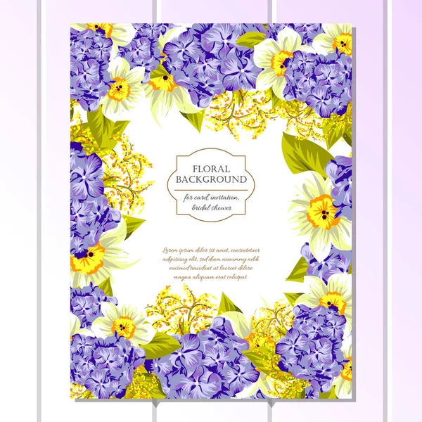 Carte Fleurs Décorées Style Vintage Éléments Floraux Couleur — Image vectorielle