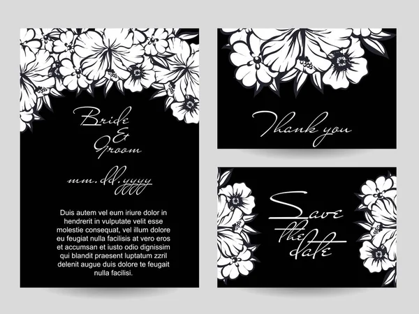 Tarjeta Boda Flores Ornamentadas Estilo Vintage Elementos Florales Contorno — Vector de stock