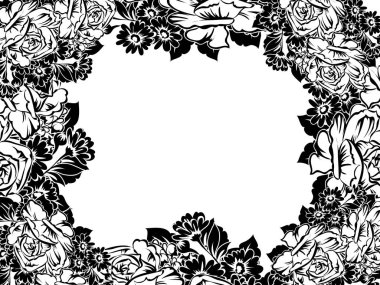 Vintage tarzı süslü çiçek düğün kartı. Kontur çiçek öğeleri