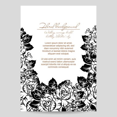 Vintage tarzı süslü çiçek düğün kartı. Kontur çiçek öğeleri