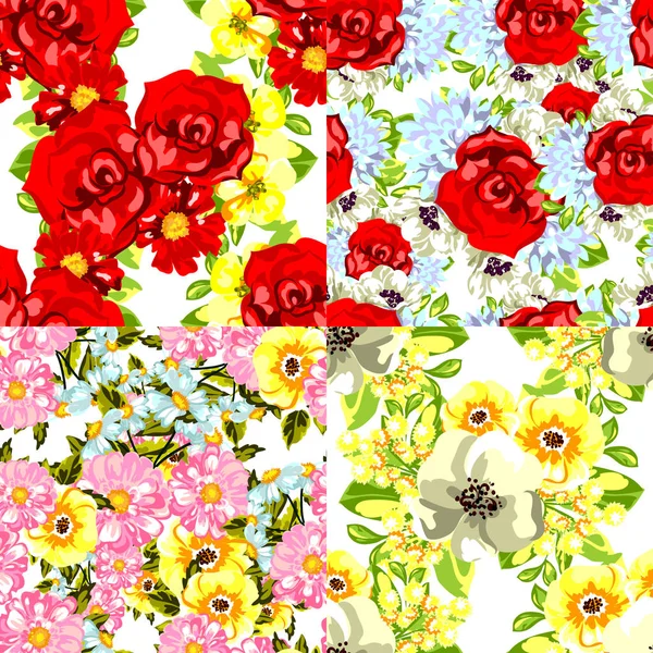 Wzory Kwiatów Bezszwowe Stylu Vintage Zestaw Kwiatowy Elementy Kolorze — Wektor stockowy
