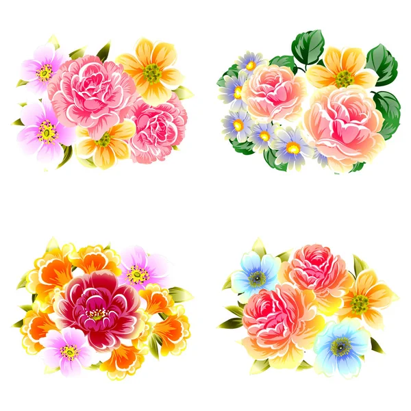 Ensemble de belles fleurs colorées — Image vectorielle