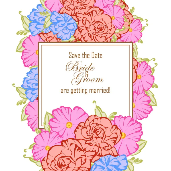 Vintage Style Ornate Flower Wedding Card Floral Elements Color — Stock Vector