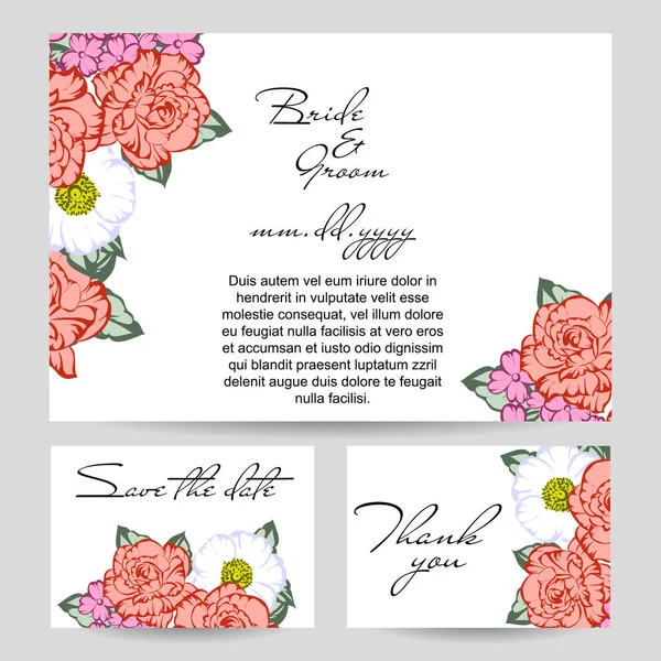 Vintage Style Ornate Flower Wedding Card Floral Elements Color — Stock Vector