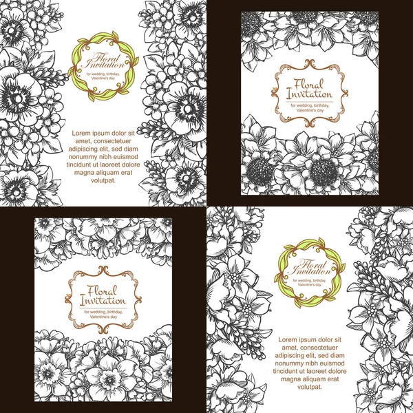 Conjunto de tarjetas de invitación floral — Vector de stock