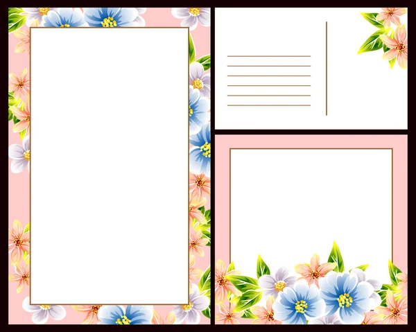 Jeu de cartes d'invitation florale — Image vectorielle