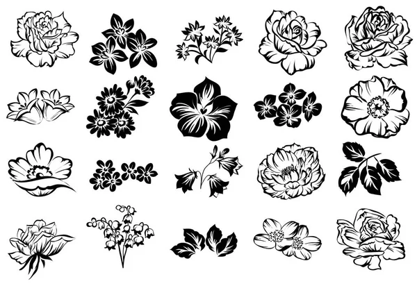 Ensemble Quatre Fleurs Ornées Isolées Sur Fond Blanc — Image vectorielle