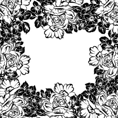 Vintage tarzı süslü çiçek düğün kartı. Kontur çiçek öğeleri