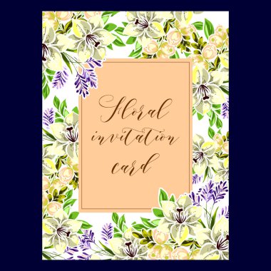 Vintage tarzı süslü çiçek kartı. Renkli çiçek öğeleri