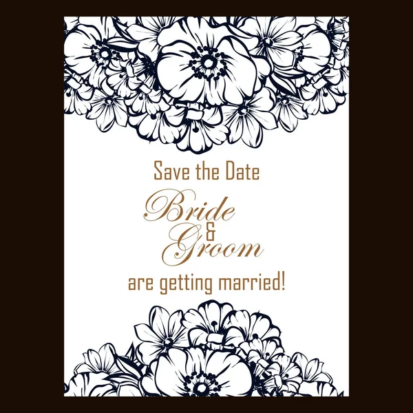 Tarjeta Boda Flores Ornamentadas Estilo Vintage Elementos Florales Contorno — Vector de stock