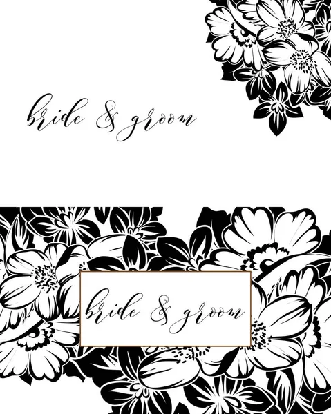 Vintage tarzı süslü çiçek düğün kartı. Kontur çiçek öğeleri
