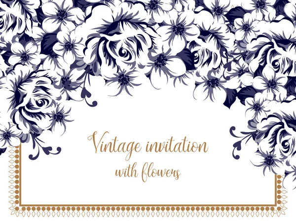 Vintage Style Ornate Flower Wedding Card Floral Elements Contour — Stock Vector