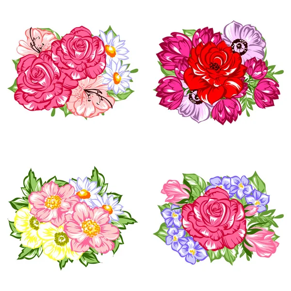 Zbiór pięknych, kolorowych kwiatów — Wektor stockowy