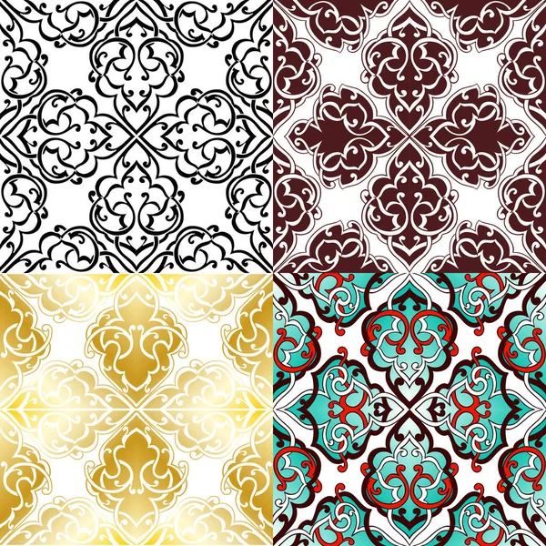 Conjunto de patrones adornados monocromáticos sin costura — Archivo Imágenes Vectoriales