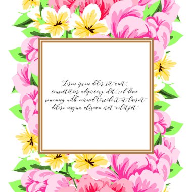 Vintage tarzı süslü çiçek kartı. Renkli çiçek öğeleri