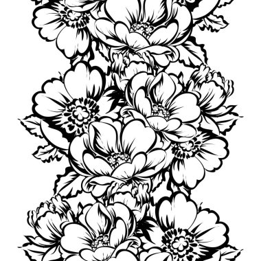 Kusursuz eski tarz süslemeli çiçek deseni. Çiçeksel elementler konturda