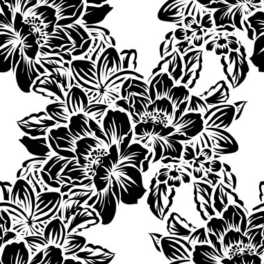 Kusursuz eski tarz süslemeli çiçek deseni. Çiçeksel elementler konturda