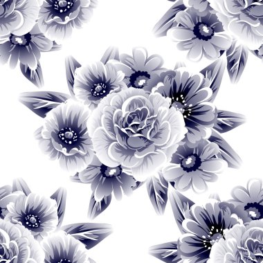 Kusursuz eski tarz süslemeli çiçek deseni. Çiçeksel elementler konturda
