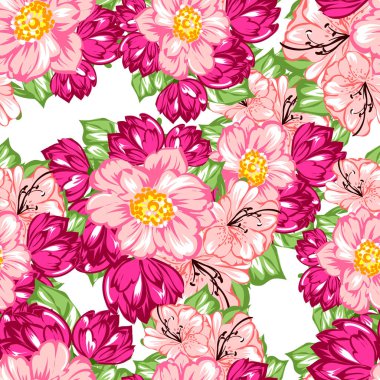 Sorunsuz vintage tarzı çiçek deseni. Renkli çiçek öğeleri