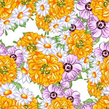 Sorunsuz vintage tarzı çiçek deseni. Renkli çiçek öğeleri