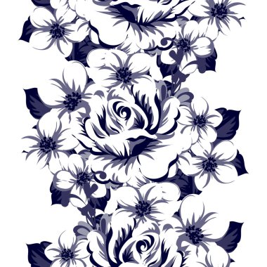 Kusursuz eski tarz süslemeli çiçek deseni. Çiçeksel elementler konturda