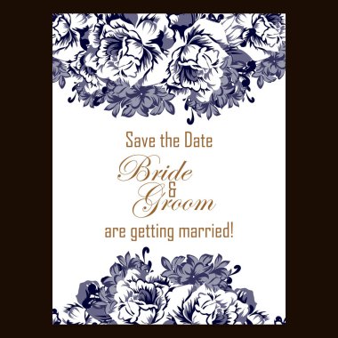 Vintage tarzı süslü çiçek düğün kartı. Kontur çiçek öğeleri