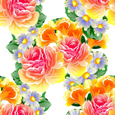 Sorunsuz vintage tarzı çiçek deseni. Renkli çiçek öğeleri