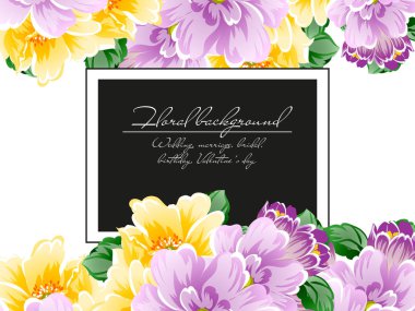 Vintage tarzı süslü çiçek kartı. Renkli çiçek öğeleri