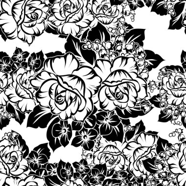 Kusursuz eski tarz süslemeli çiçek deseni. Çiçeksel elementler konturda