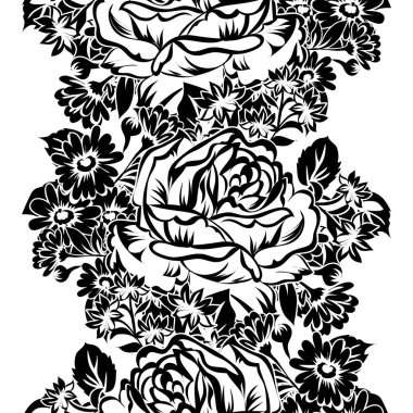 Kusursuz eski tarz süslemeli çiçek deseni. Çiçeksel elementler konturda