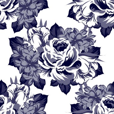 Kusursuz eski tarz süslemeli çiçek deseni. Çiçeksel elementler konturda