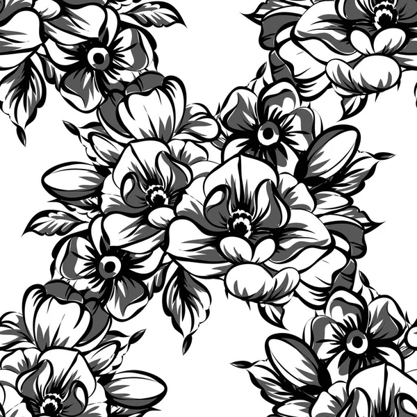 Naadloze Vintage Stijl Sierlijke Bloem Patroon Bloemenelementen Contour — Stockvector