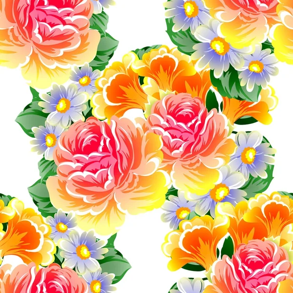 Sorunsuz vintage tarzı çiçek deseni. Renkli çiçek öğeleri