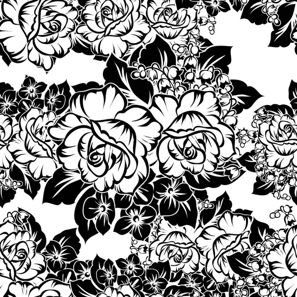 Kusursuz eski tarz süslemeli çiçek deseni. Çiçeksel elementler konturda