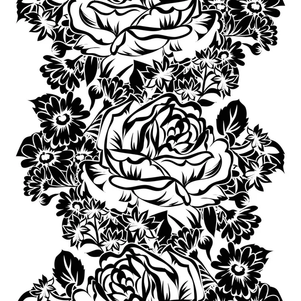 Naadloze Vintage Stijl Sierlijke Bloem Patroon Bloemenelementen Contour — Stockvector