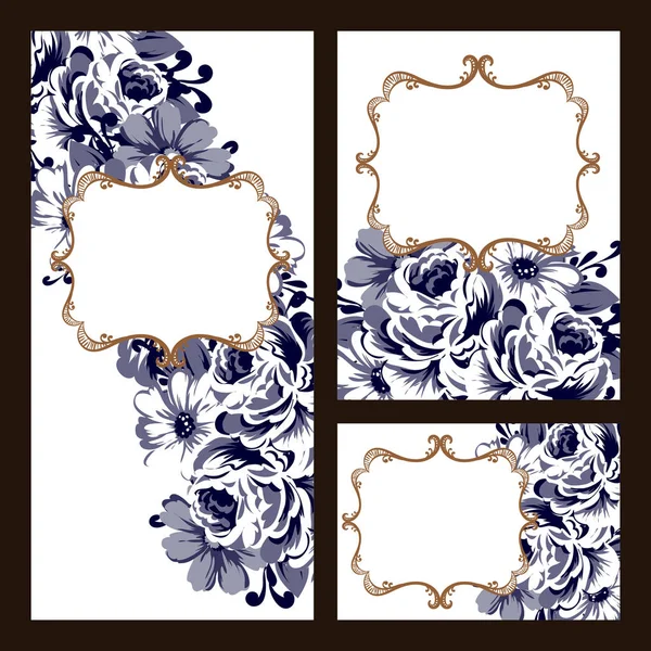 Estilo Vintage Ornamentado Flor Cartões Casamento Conjunto Elementos Florais Contorno — Vetor de Stock