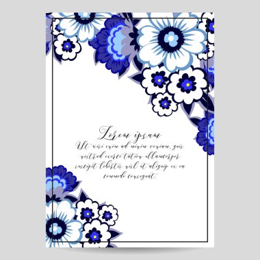 Vintage tarzı süslü çiçek düğün kartı. Kontur çiçek öğeleri